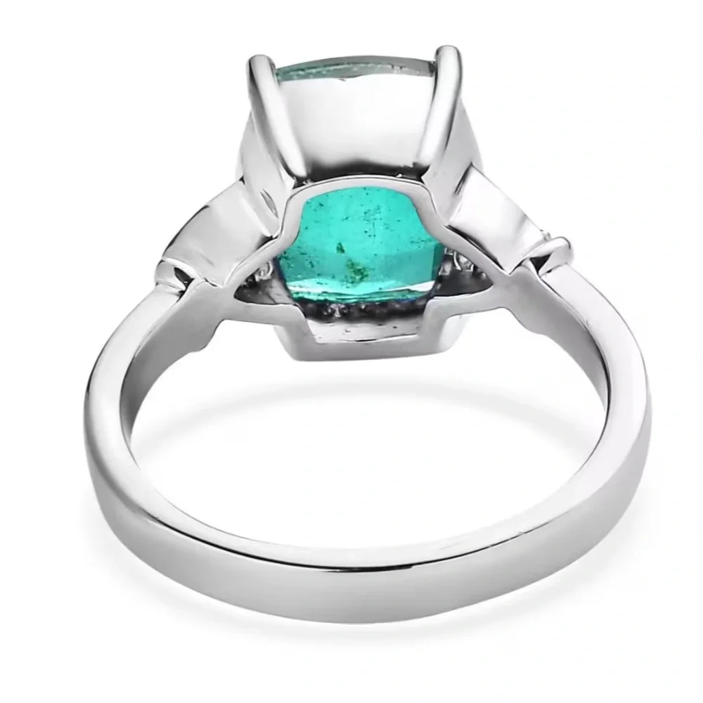Emeraldine Quartz (Triplet) and Simulated Green Diamond Ring in Stainless Steel